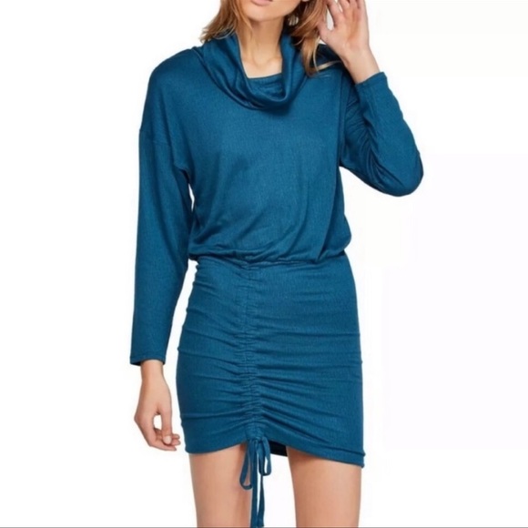 Free People | teal cowl neck fitted skirt dress - Picture 1 of 4